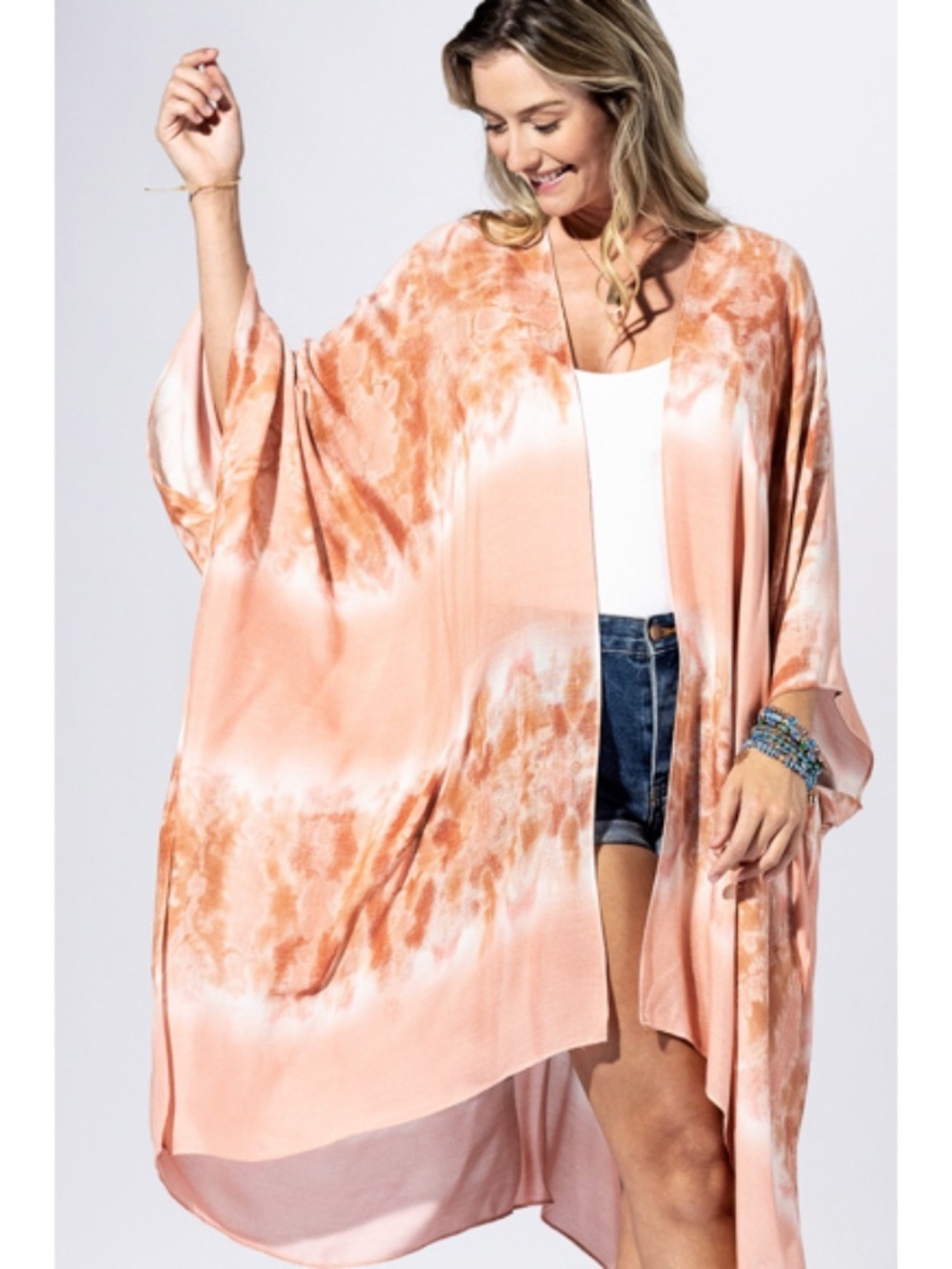 Pink Boho Tie Dye Lightweight Semi Sheer Open Kimono Wrap Top Casual One Size